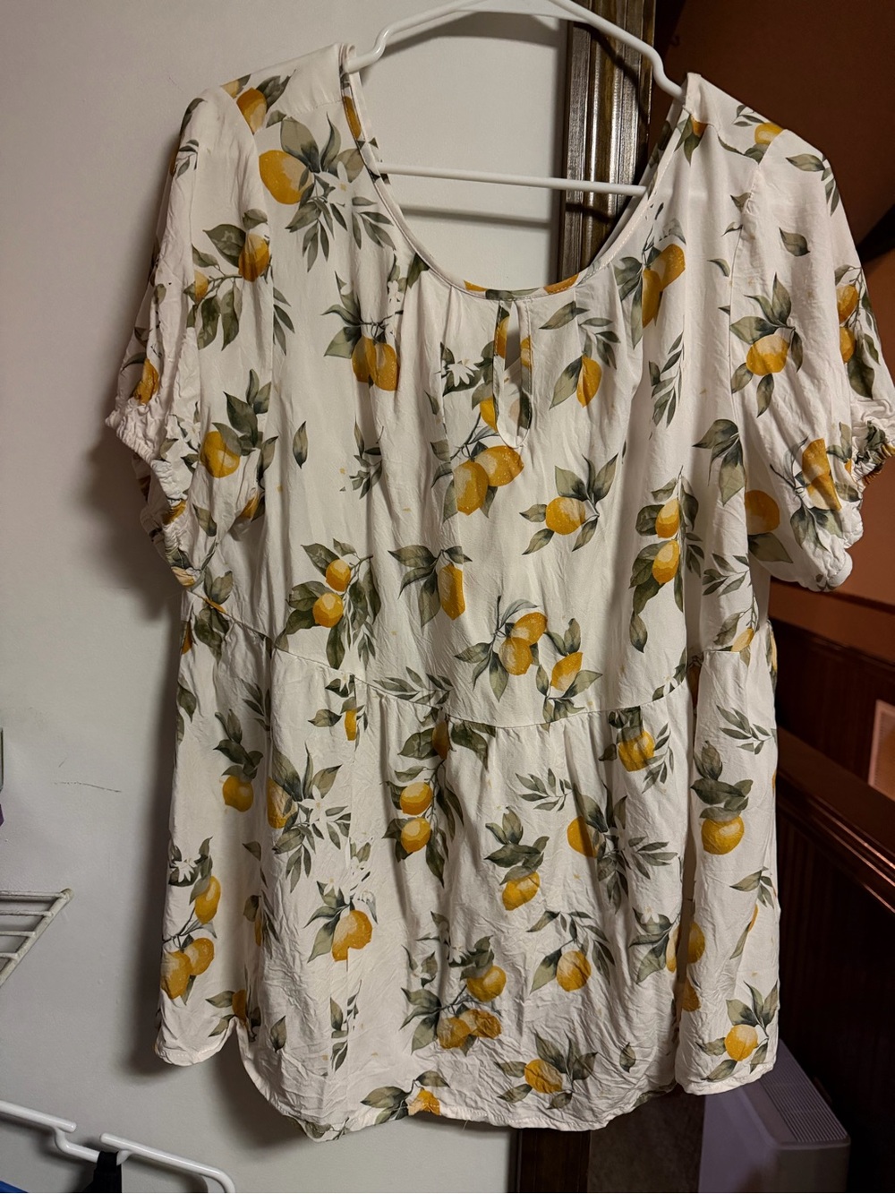 BloomChic Cream Blouse with Yellow Lemon Print and adorable bow in the back
